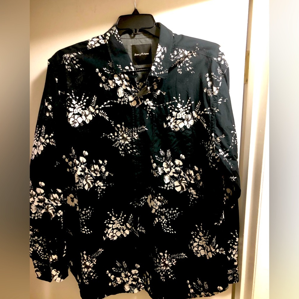 Tommy Bahama XL black/white long sleeve cotton shirt excellent condition